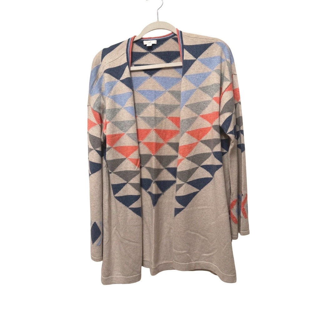 J. Jill Womens Medium Open Front Cardigan Oatmeal Tribal Boho cotton blend